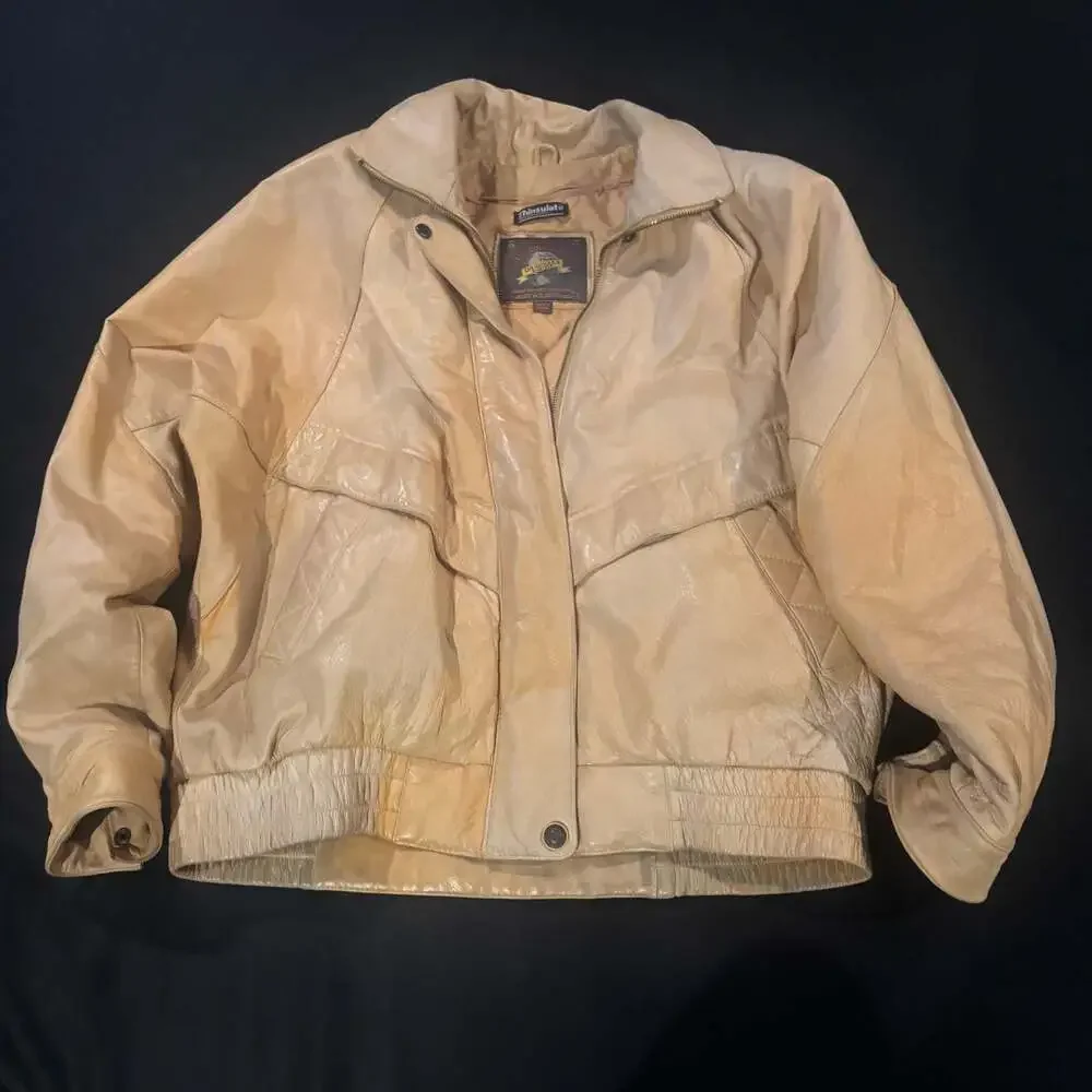 Adventure Bound by Wilsons Vintage Tan Leather Thinsulate Bomber Jacket Size L - Picture 2 of 12